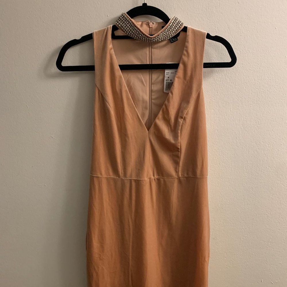 Pink Velvety Dress w/ Deep V-Neck